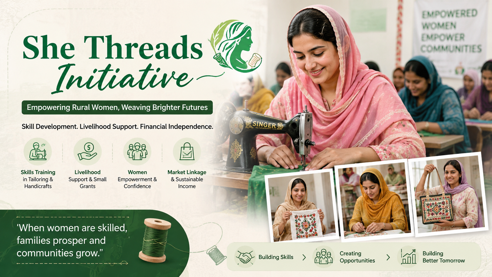 She Threads Initiative — rural women ke skill/livelihood support par article.