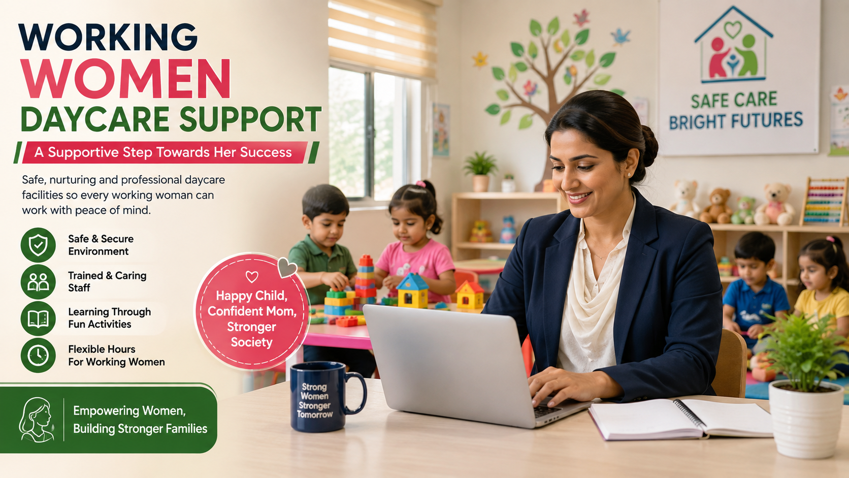 Working Women Daycare Support — working women ke liye daycare facilities.